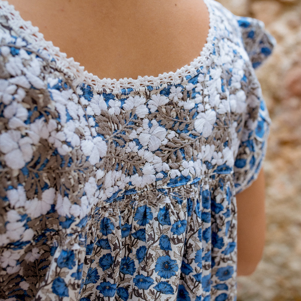 
                  
                    Mariana Floral Maxi Cotton Dress with White and Gray Embroidery
                  
                