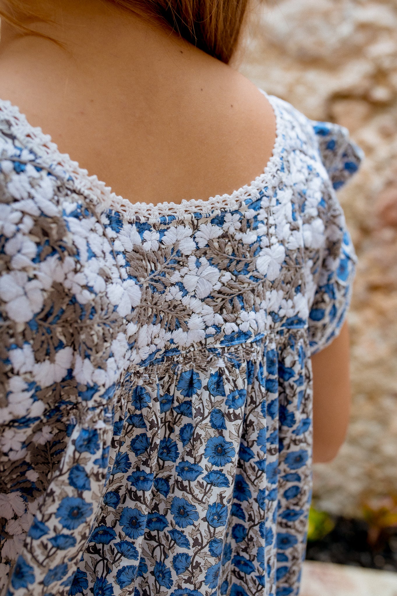 
                  
                    Mariana Floral Maxi Cotton Dress with White and Gray Embroidery
                  
                