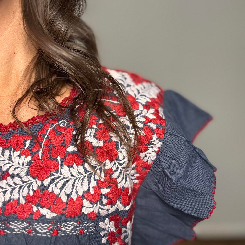 
                  
                    Sara Texas Dress | Navy Blue with Red and White
                  
                