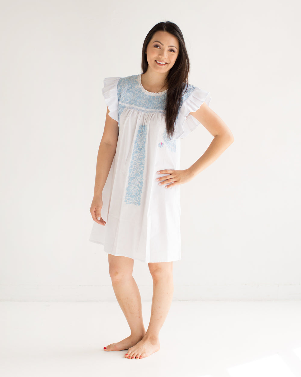 Sara Dress | White with Blue