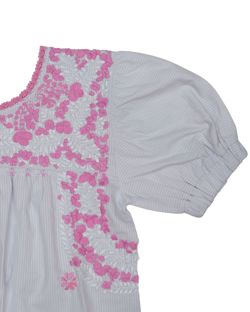 Carolina Dress | Gray & White Stripes with Pink