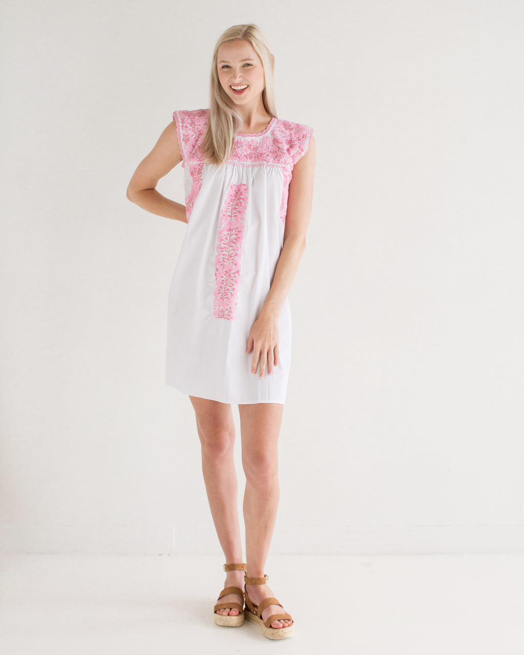 Catalina Dress | White with Pink
