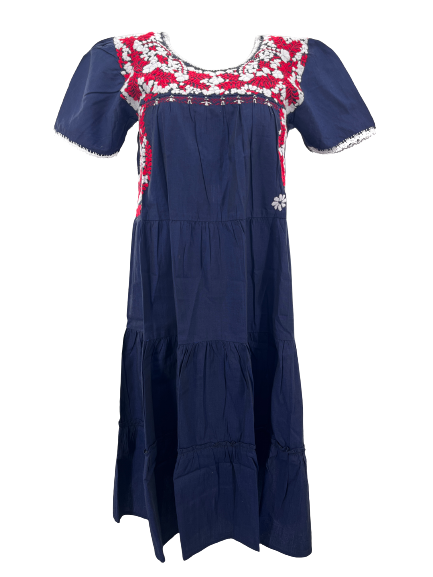 Gabriela Dress | Navy with White & Red