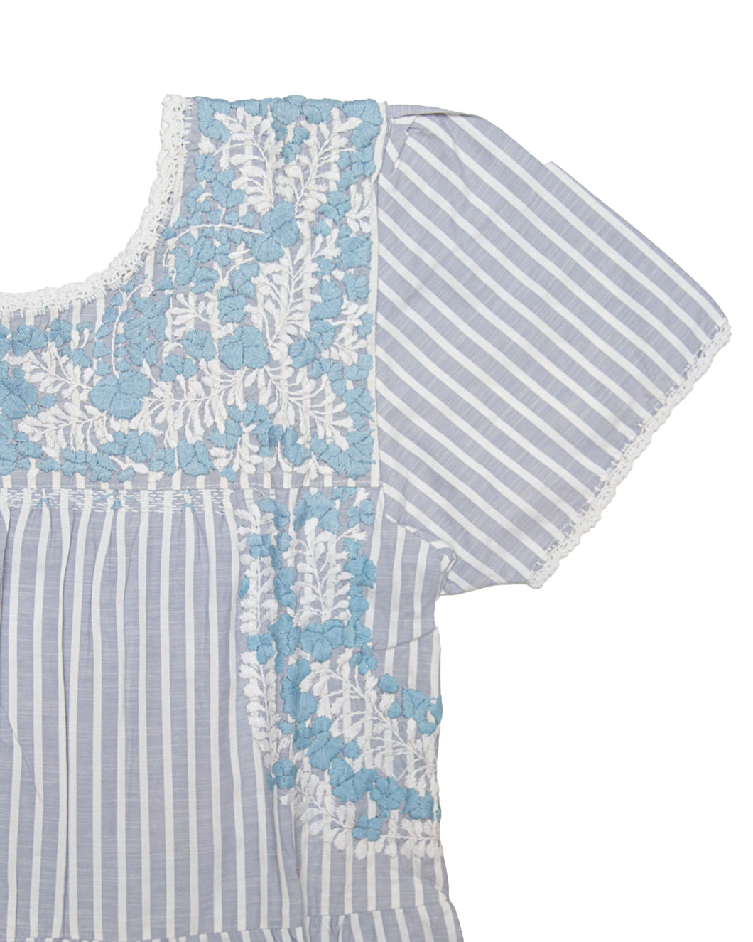 Gabriela Dress | Gray & White Stripes with Light Blue