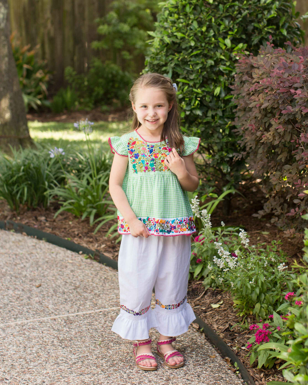 Girls Cristina Outfit | Green Gingham Top with Pants