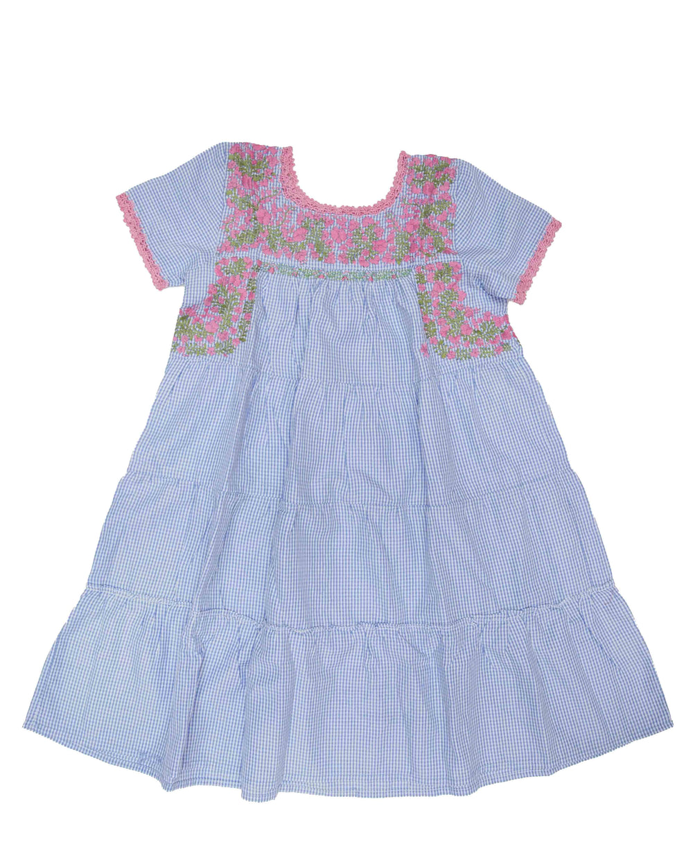 Girls Gabriela Dress | Blue Gingham with Pink