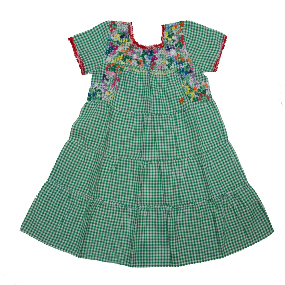 Girls Gabriela Dress | Green Gingham with Multicolor