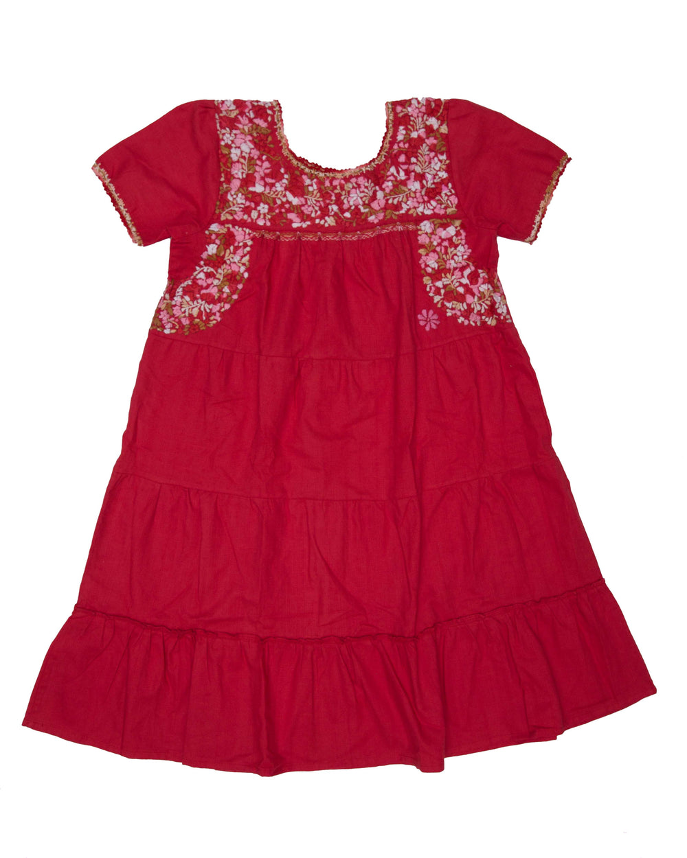 Girls Gabriela Dress | Red with Red & Tan Ombre