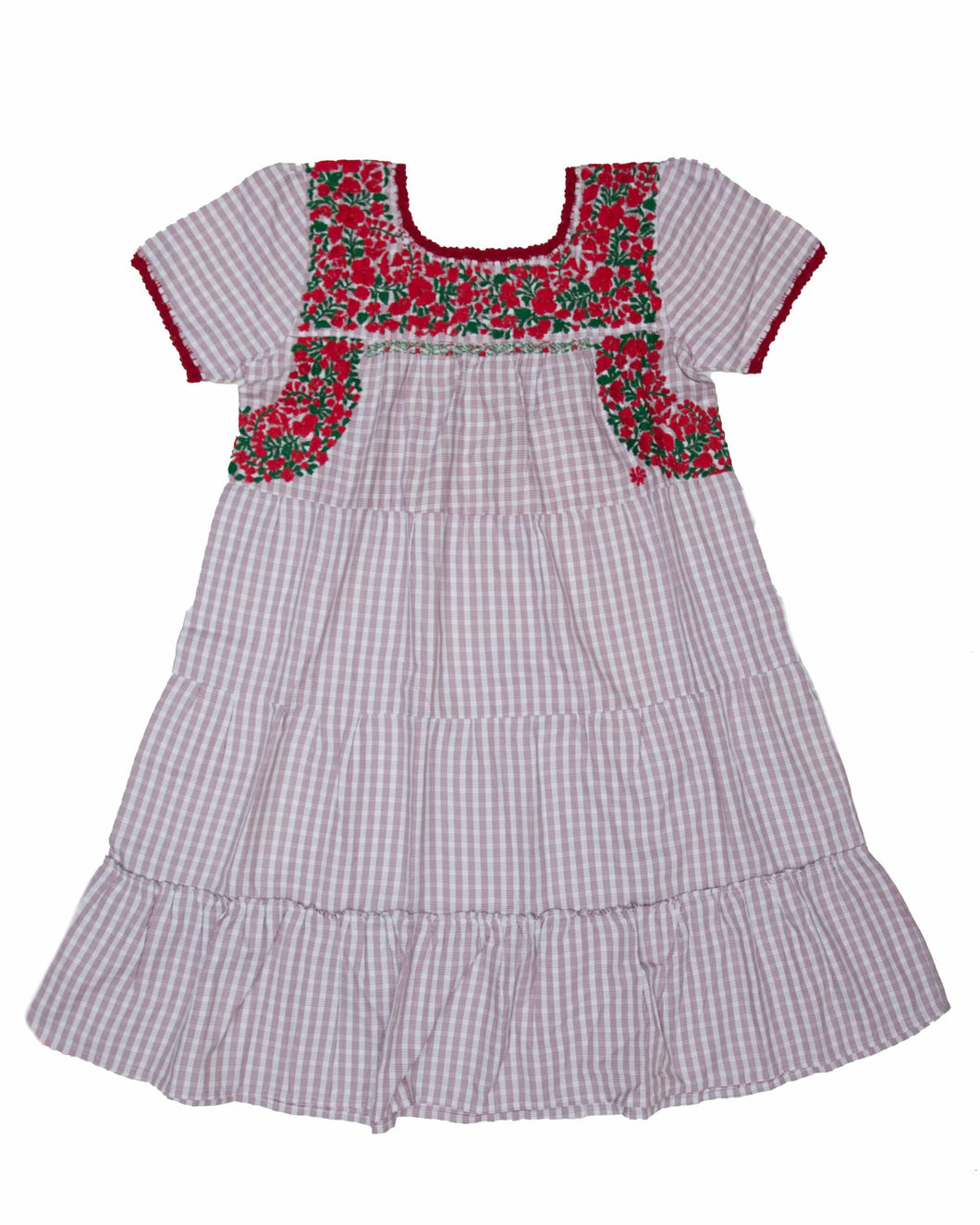 Girls Gabriela Dress | Red & White Stripes with Red