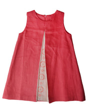 Load image into Gallery viewer, Girls Linen Pleat Dress | Coral with Tan
