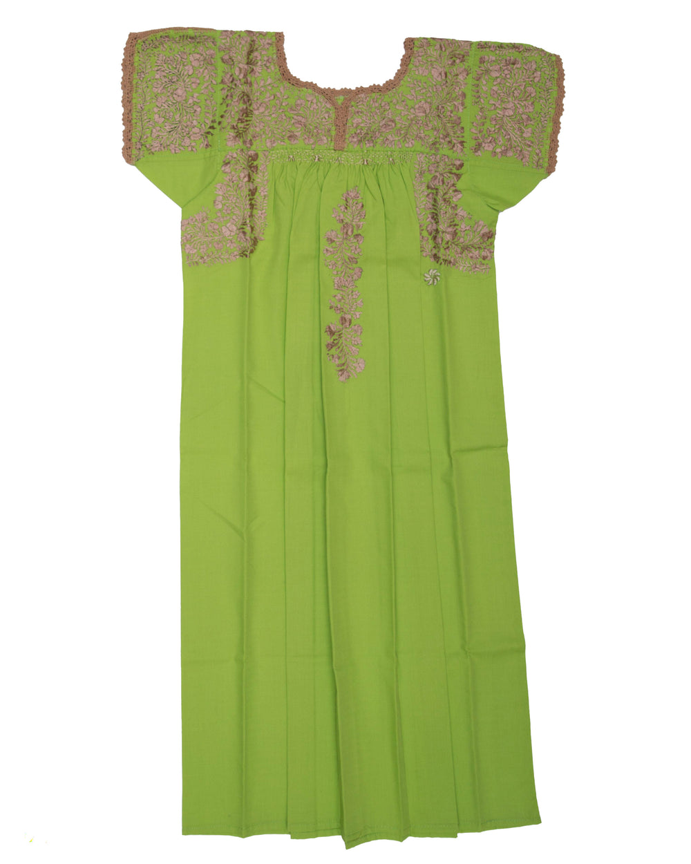 Girls Traditional Dress | Green with Tan Silk