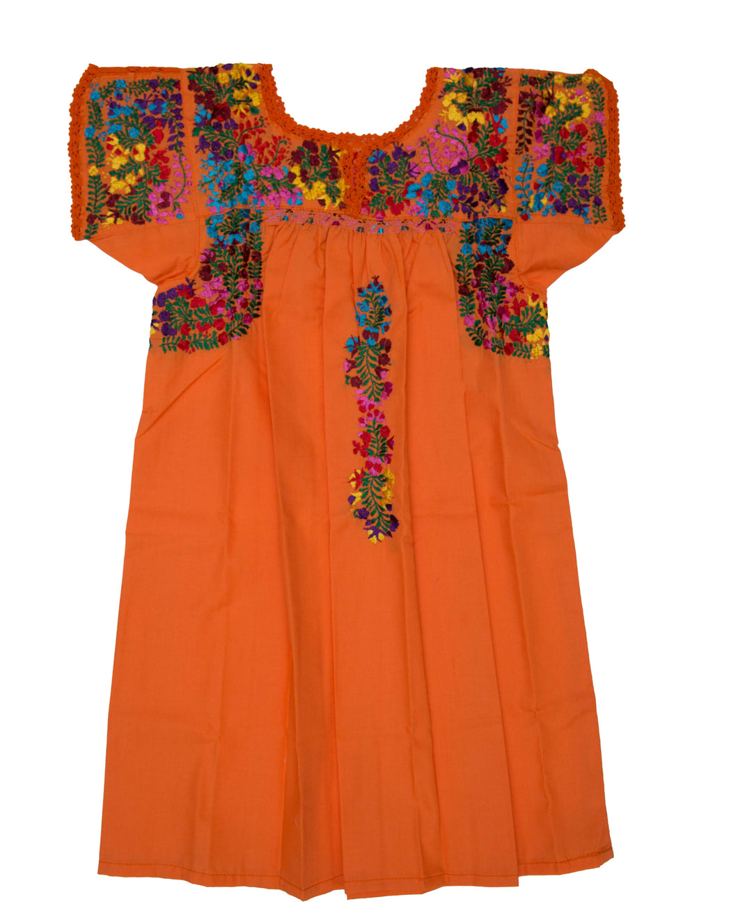 Girls Traditional Dress | Orange with Multicolor Silk