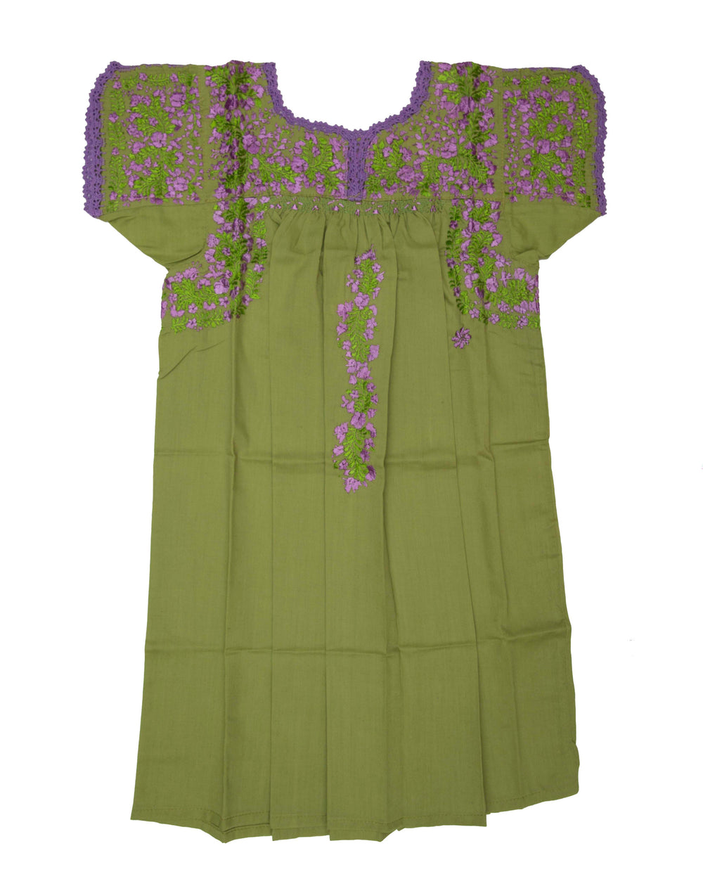 Girls Traditional Dress | Pear Green & Purple Silk