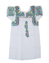 Load image into Gallery viewer, Girls Traditional Dress | White with Multicolor Silk
