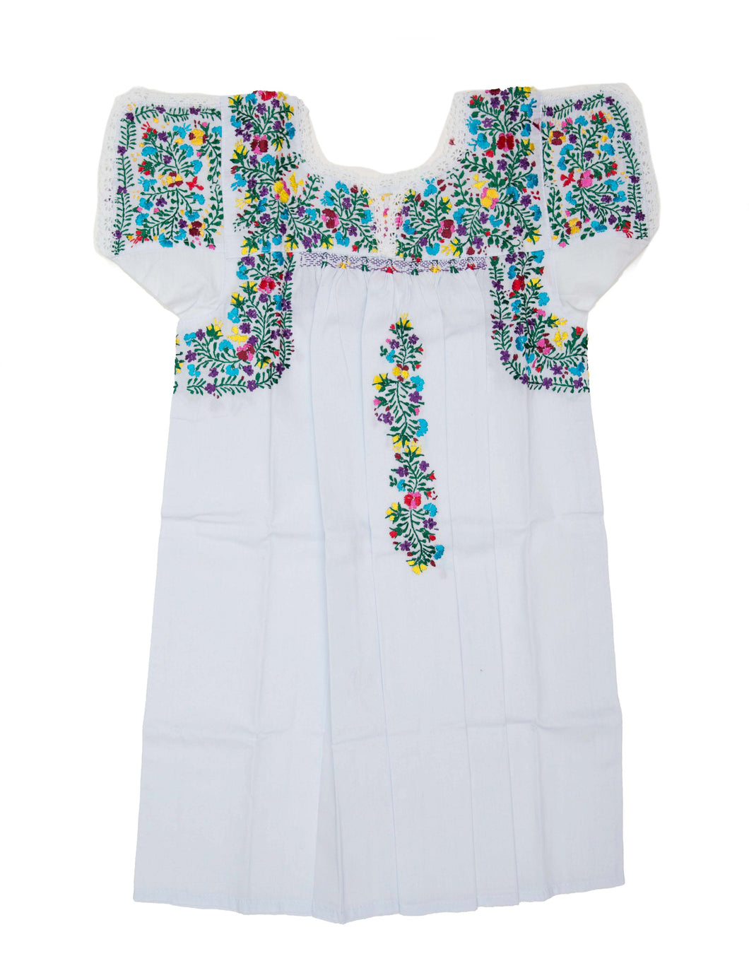 Girls Traditional Dress | White with Multicolor Silk