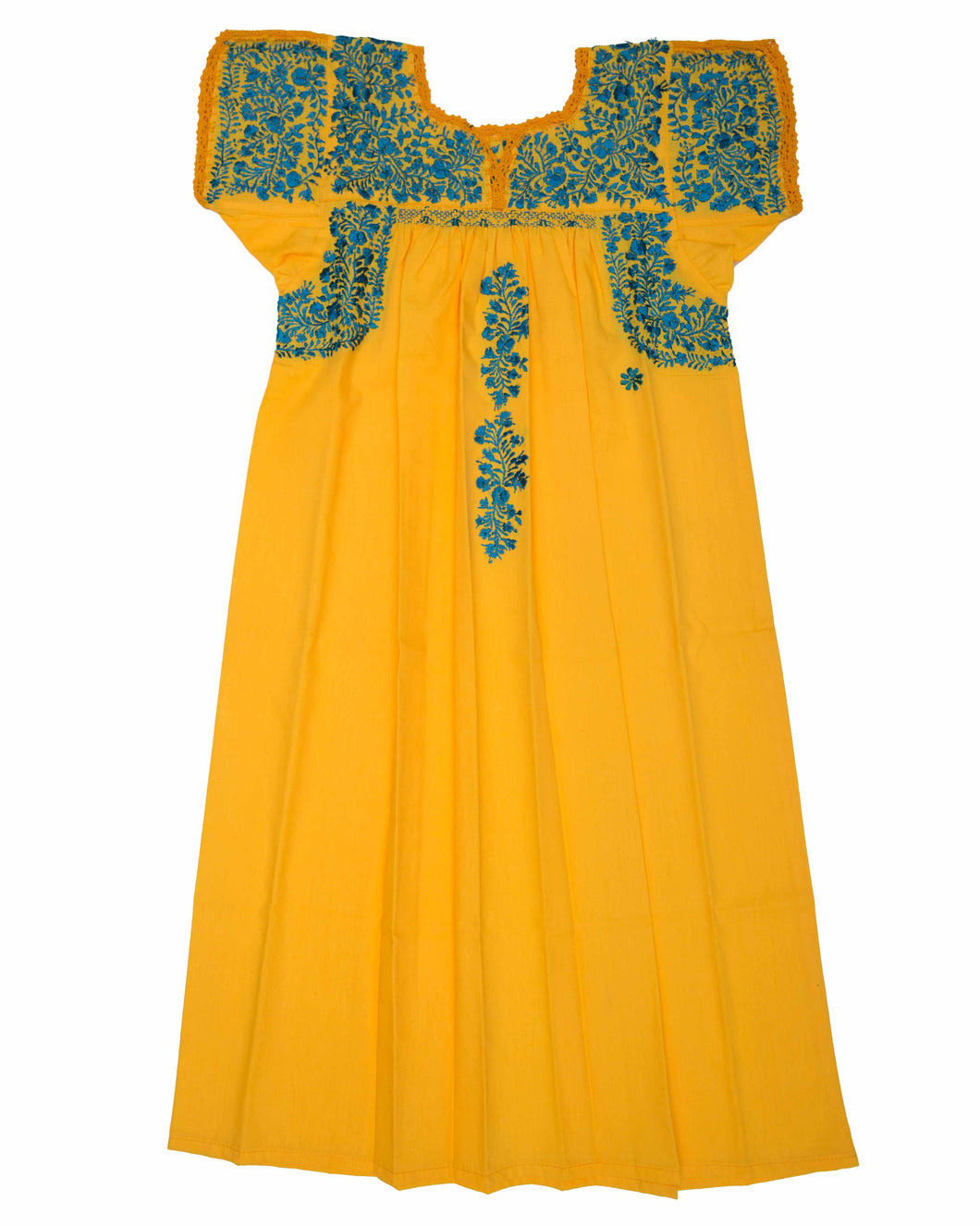 Girls Traditional Dress | Yellow with Blue Silk