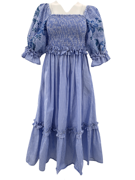 Lauren Dress | Blue Gingham with Blue Ombre