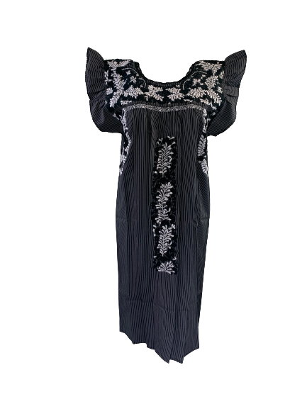 Sara Dress | Thin Black & White Stripes with Black & White