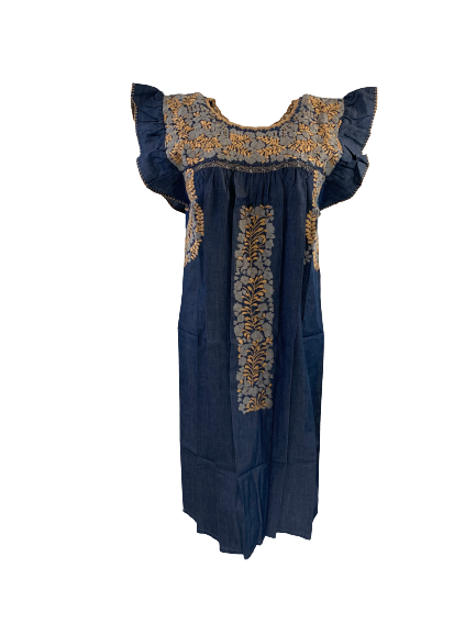 Sara Dress | Dark Chambray with Gray & Gold