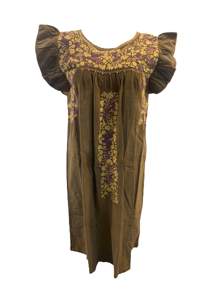 Sara Dress | Brown Corduroy with Gold