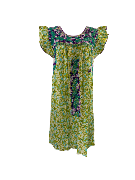 Sara Dress | Green Floral with Purple Ombre