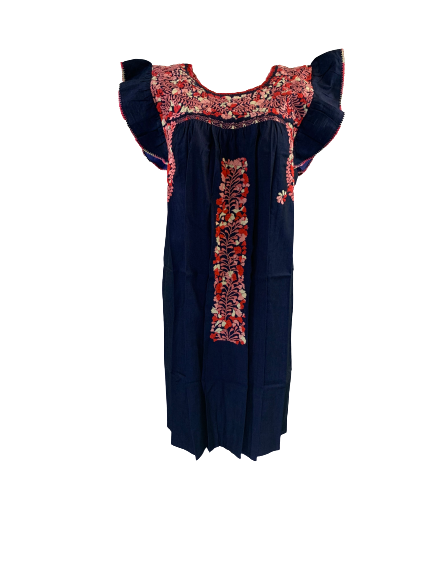 Sara Dress | Navy with Red & Pink Ombre