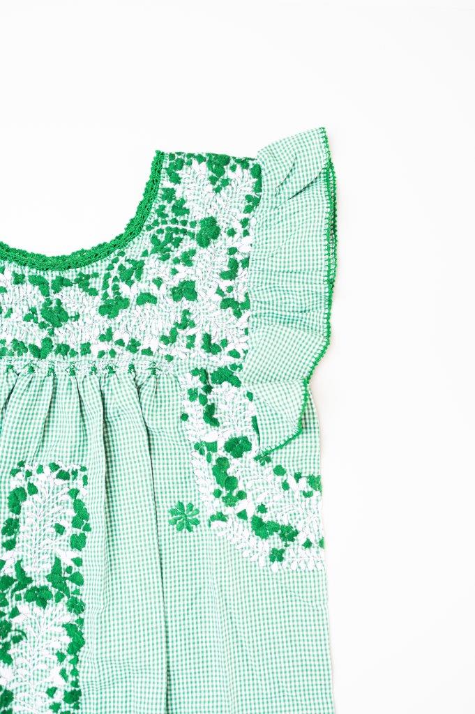 Sara Dress | Green Gingham with Green