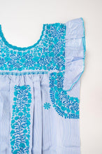 Load image into Gallery viewer, Sara Dress | Thin Blue Stripes with Teal
