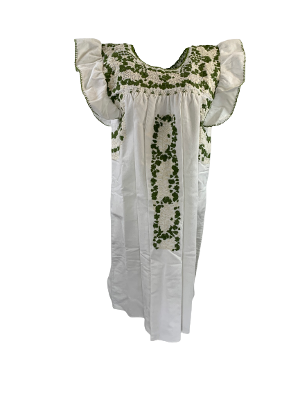 Sara Dress | White Corduroy with Green