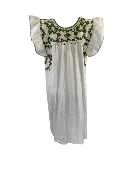 
                  
                    Sara Dress | White Corduroy with Green
                  
                