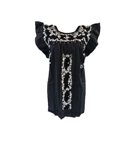 Sara Top | Thin Black & White Stripes with Black & White