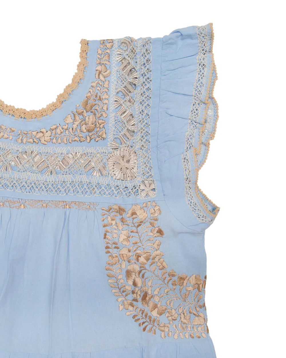 Teresa Deshilado Dress | Light Blue with Cream & Gold Silk