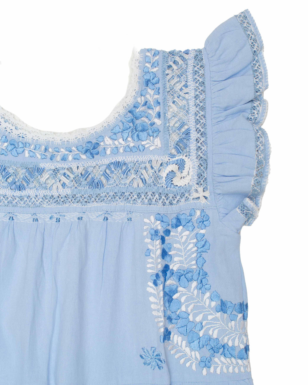 Teresa Deshilado Dress | Light Blue with Blue & White Silk