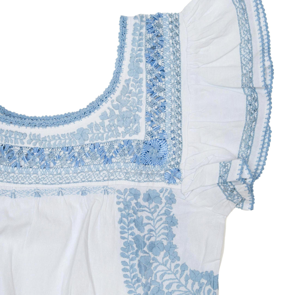
                  
                    Teresa Deshilado Dress | White with Light Blue
                  
                