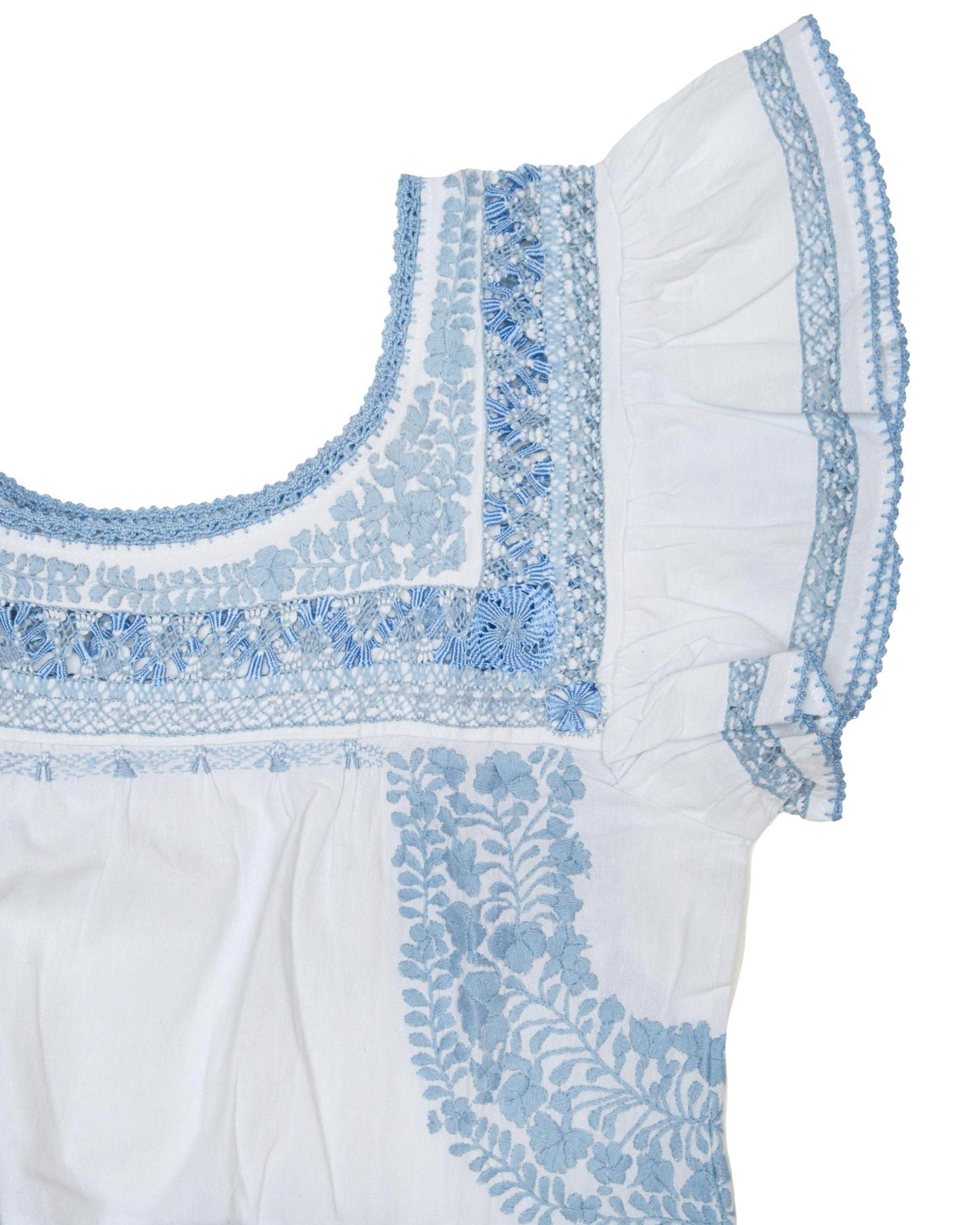 
                  
                    Teresa Deshilado Dress | White with Light Blue
                  
                