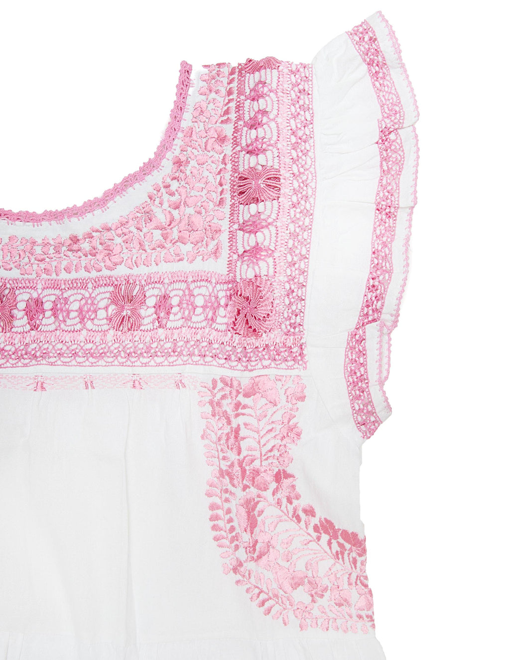Teresa Deshilado Dress | White with Pink Silk