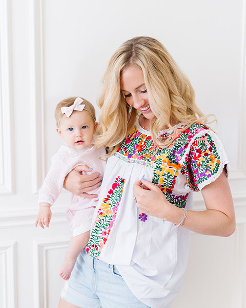 Madre Traditional Top | White with Multicolor