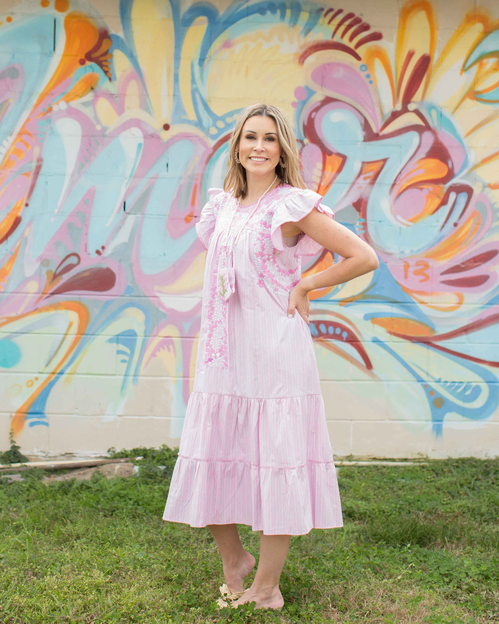 Elena Dress | Pink & White Stripes with Pink