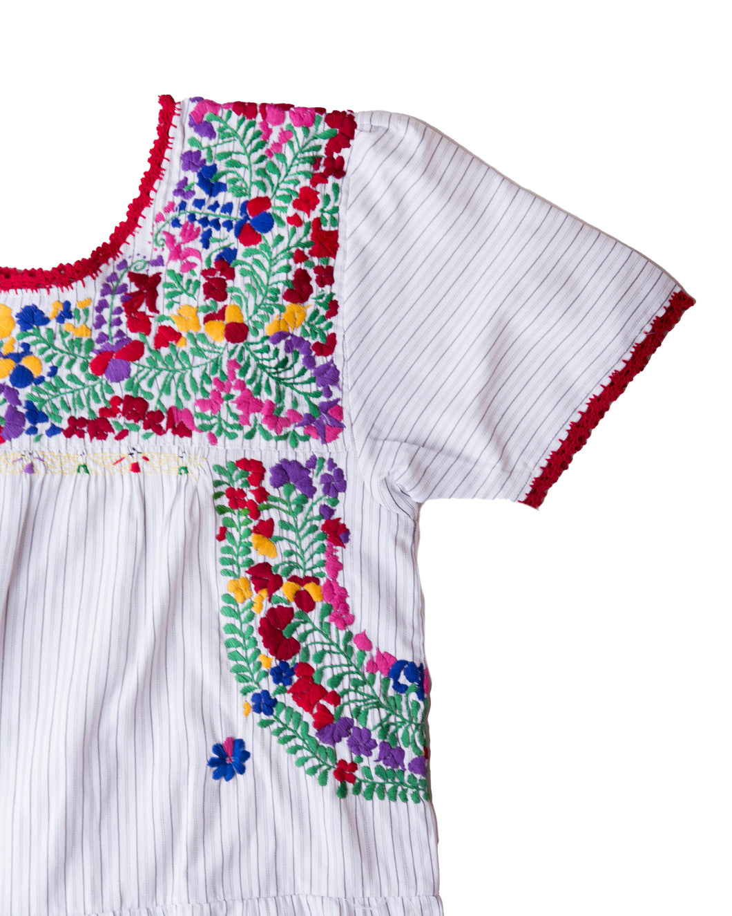 Madre Gabriela Dress | White & Gray Stripes with Multicolor