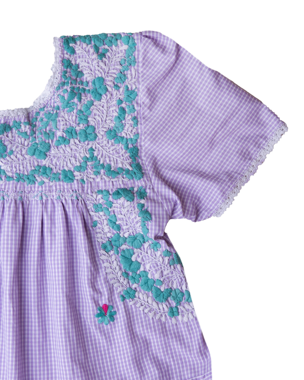 Madre Gabriela Dress | Purple & White Gingham with Teal