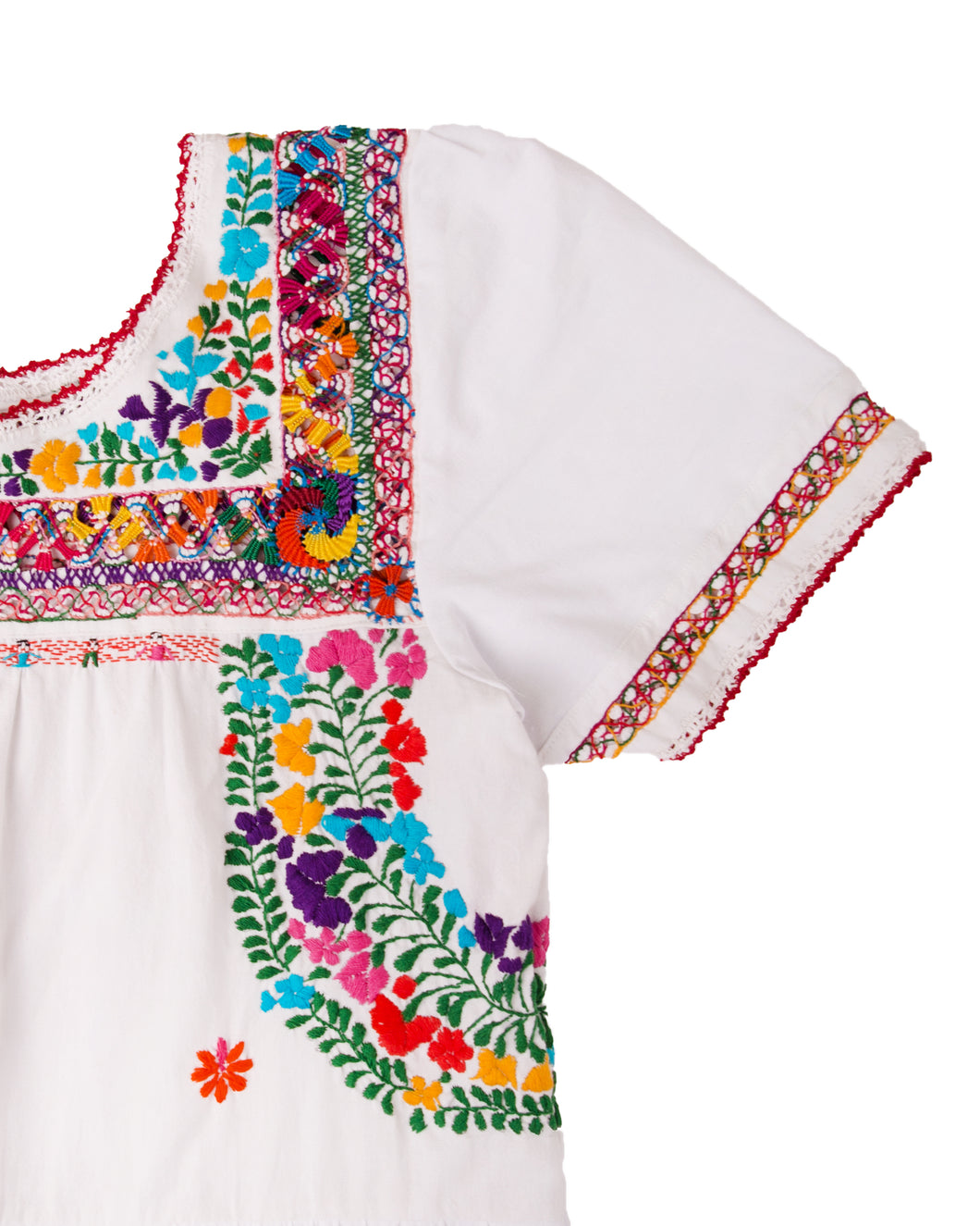Alejandra Deshilado Dress | White with Multicolor